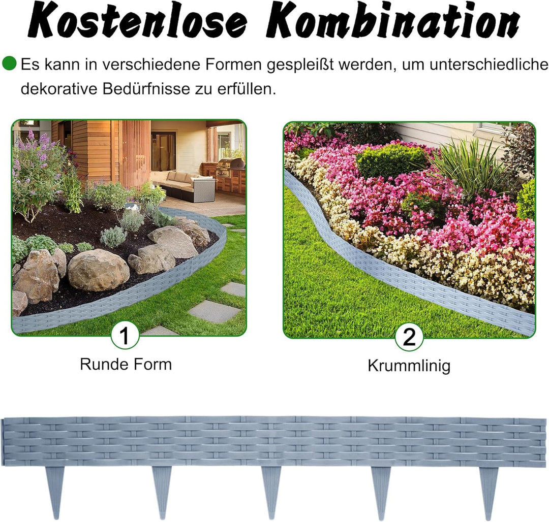 YUENFONG 5m Beeteinfassung Rasenkante Biegbarer Beetumrandungen Kunststoff Rasenkanten, Rattan-Optik