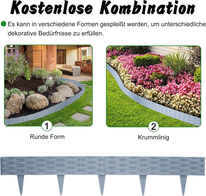 YUENFONG 5m Beeteinfassung Rasenkante Biegbarer Beetumrandungen Kunststoff Rasenkanten, Rattan-Optik