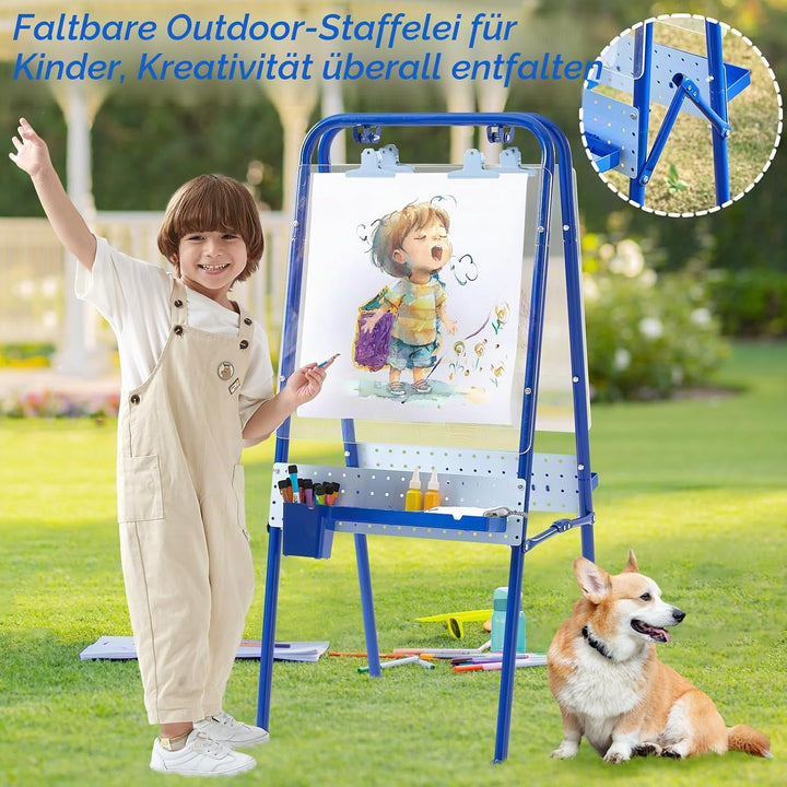 FUNLIO Faltbare Outdoor-Staffelei für Kinder ab 3 Jahren, doppelseitige Kleinkind-Staffelei mit 2 Ac