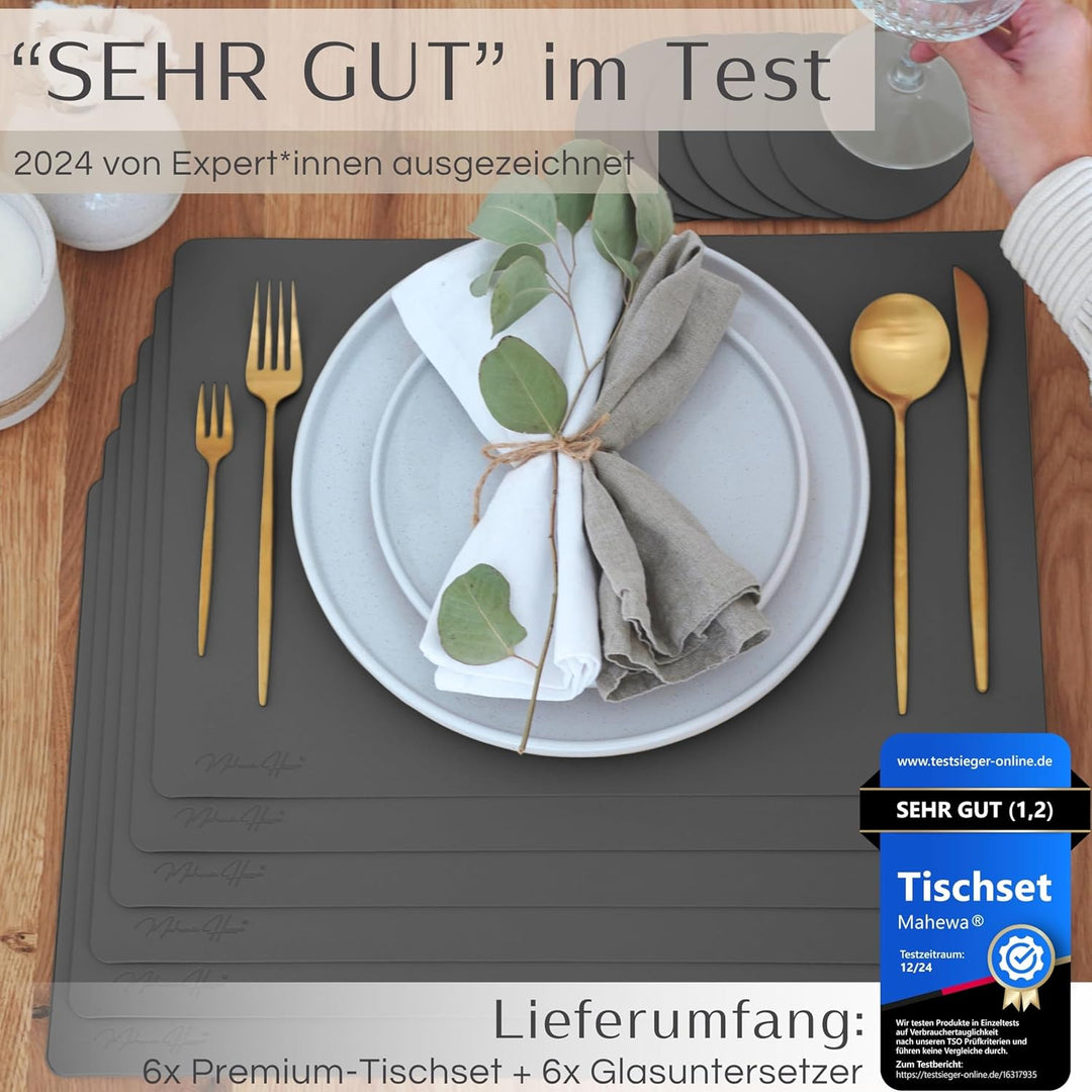 Mahewa® 6er Set Premium Tischset aus Kunstleder - Platzset abwaschbar und wasserdicht - Platzdeckche
