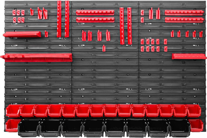 Lagersystem Werkstattregal | 117 x 78 cm | 24 stck. Box | Wandregal mit Werkzeughalterungen und Stap