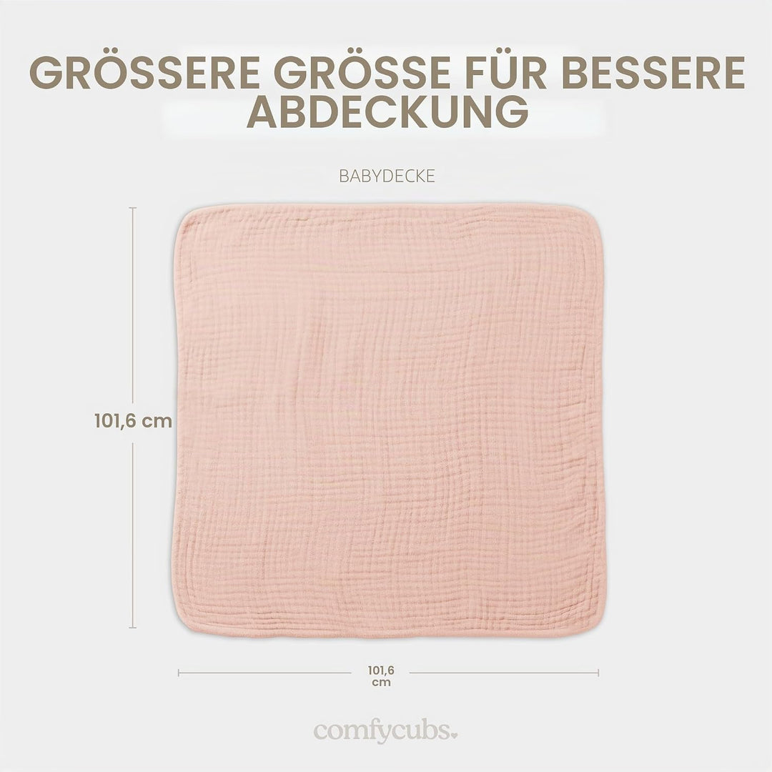 Comfy Cubs Baby-Musselin-Decke, Wickeldecke für Neugeborene, Kleinkinder, grosser Bezug, 101,6 x 101