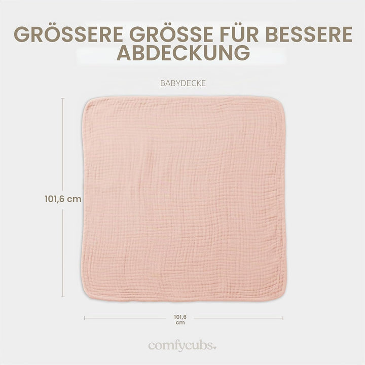 Comfy Cubs Baby-Musselin-Decke, Wickeldecke für Neugeborene, Kleinkinder, grosser Bezug, 101,6 x 101