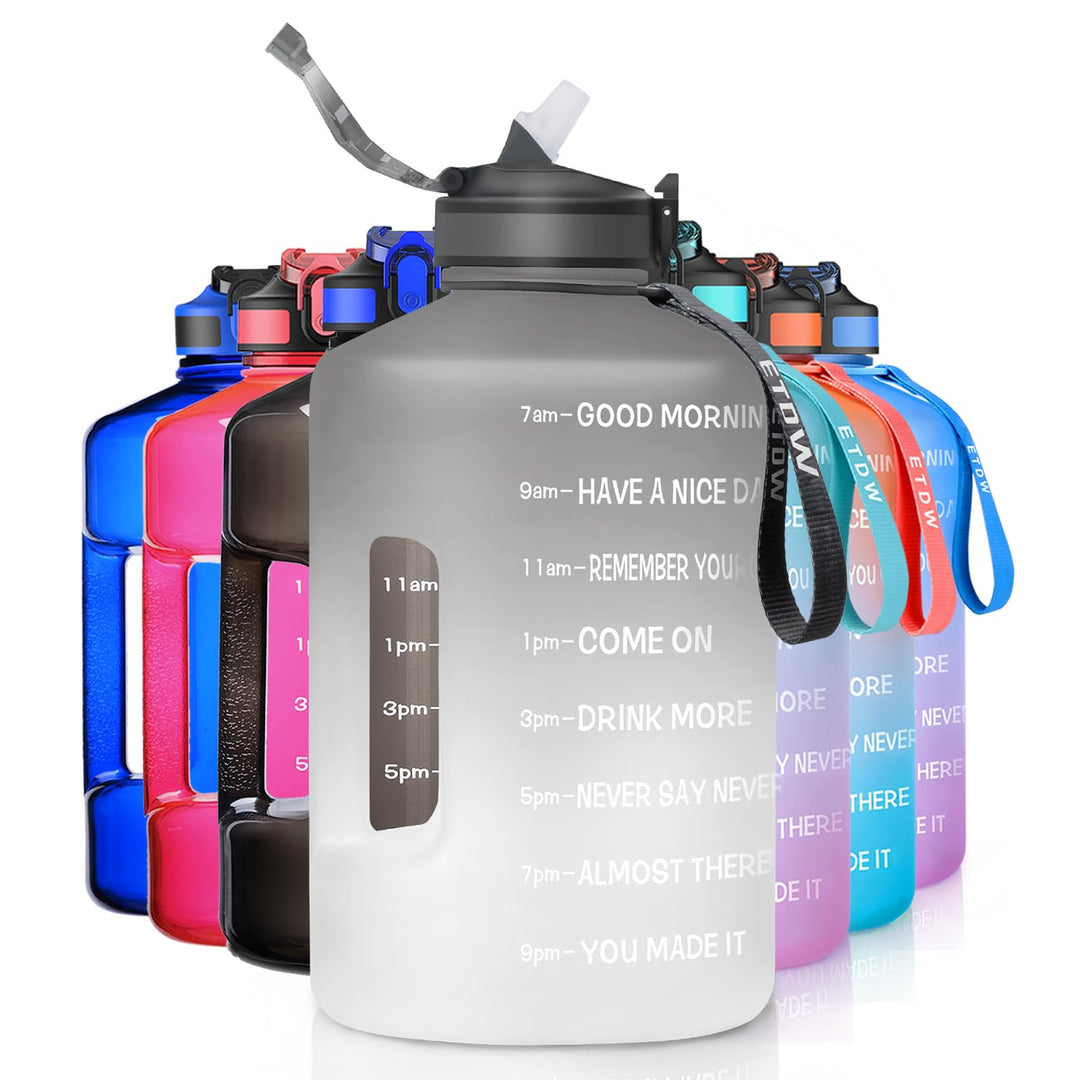 3,78 Liter Trinkflasche Sport mit Zeitangaben und Strohhalme, 3,78L Gross Sportflasche BPA Frei, Aut