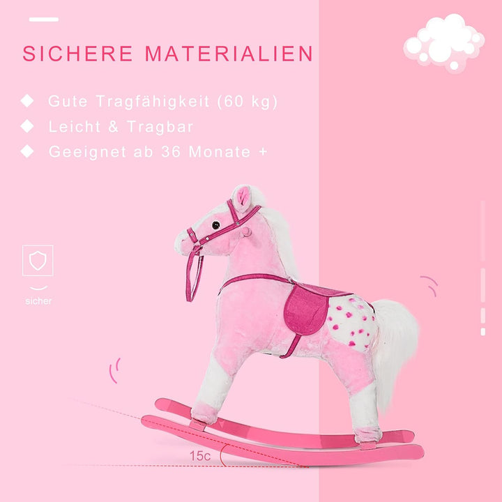 HOMCOM Schaukelpferd Schaukeltier mit Sound Effekt, Haltegriffen Plüsch Baby Schaukelspielzeug Schau