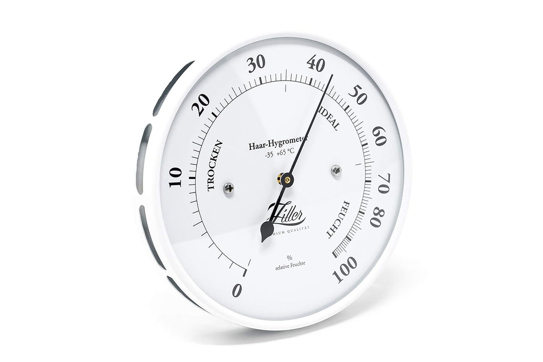 ZILLER Haar-Hygrometer, Serie Retro, Gehäuse Weiss, Ziffernblatt Weiss, Durchmesser 10cm, Made in Ge