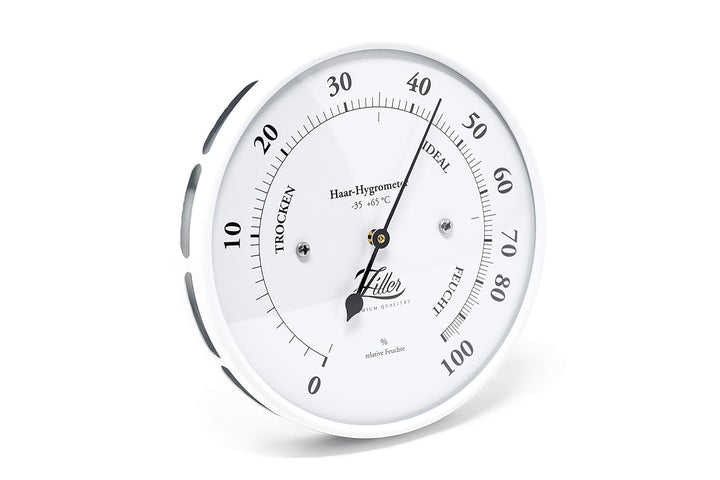 ZILLER Haar-Hygrometer, Serie Retro, Gehäuse Weiss, Ziffernblatt Weiss, Durchmesser 10cm, Made in Ge