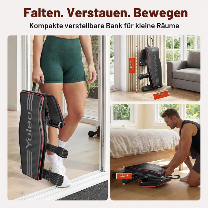 YOLEO Klappbare Hantelbank, ENISO-zertifiziert mit 375KG/400KG Tragfähigkeit, 98% Vormontiert, klapp