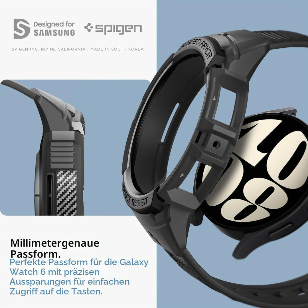 Spigen Rugged Armor Pro Hülle mit Armband Kompatibel mit Samsung Galaxy Watch 6 40mm 2023 - Schwarz