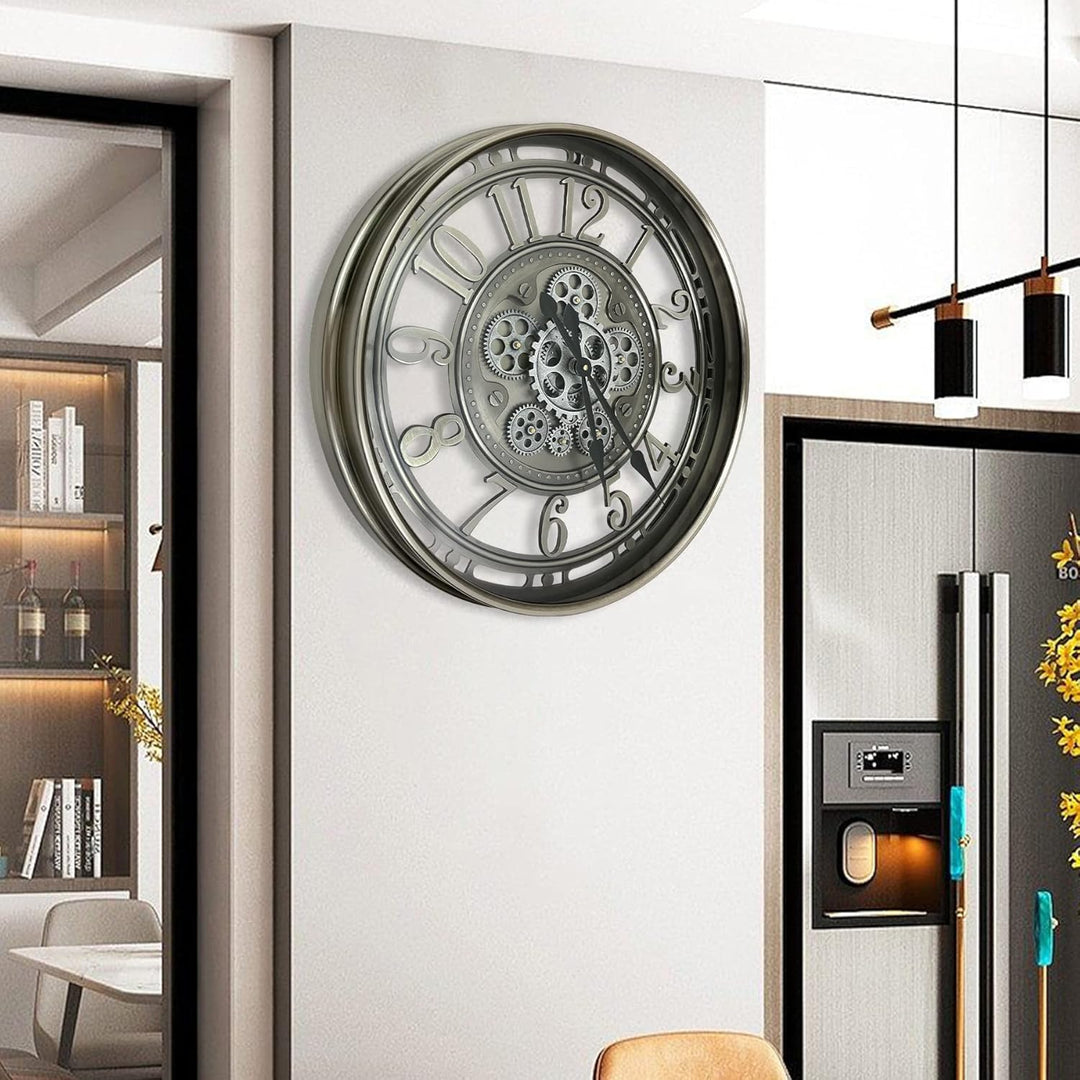 DORBOKER Wanduhr Gross mit Beweglichen Zahnrädern Moderne Industrial Steampunk XXL Vintage Retro Ant