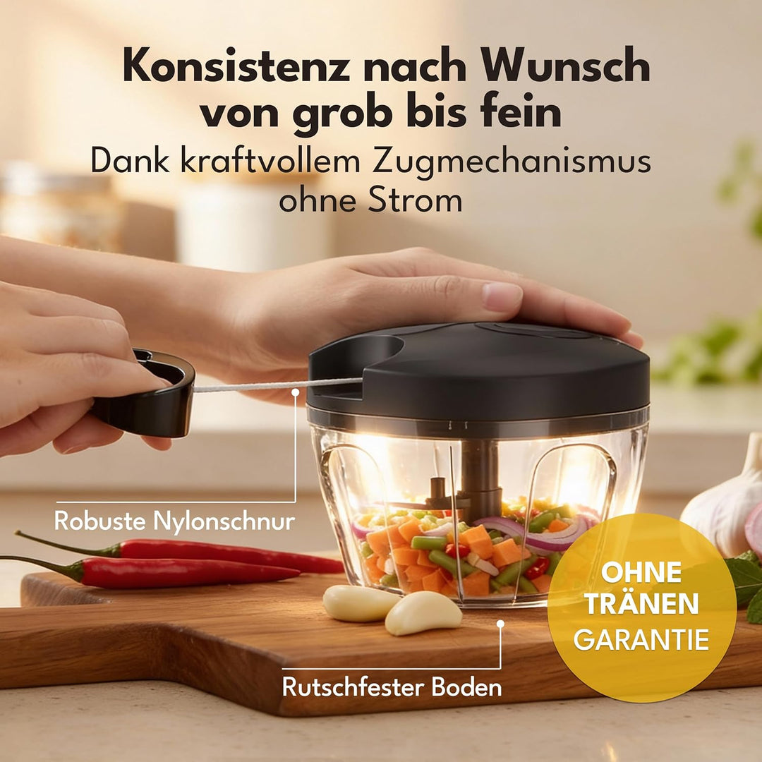 LEBENLANG Gemüse & Zwiebel Zerkleinerer Manuell - 400ML & BPA-Frei | 3 Klingen Obstzerkleinerer Manu
