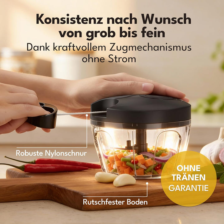 LEBENLANG Gemüse & Zwiebel Zerkleinerer Manuell - 400ML & BPA-Frei | 3 Klingen Obstzerkleinerer Manu