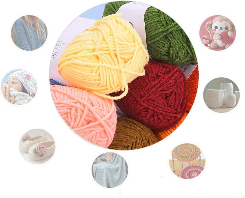 12 Farben Baumwollgarn Strickgarn Wolle Häkeln Baumwollstrickfaden Weiches warmes Garn zum Stricken