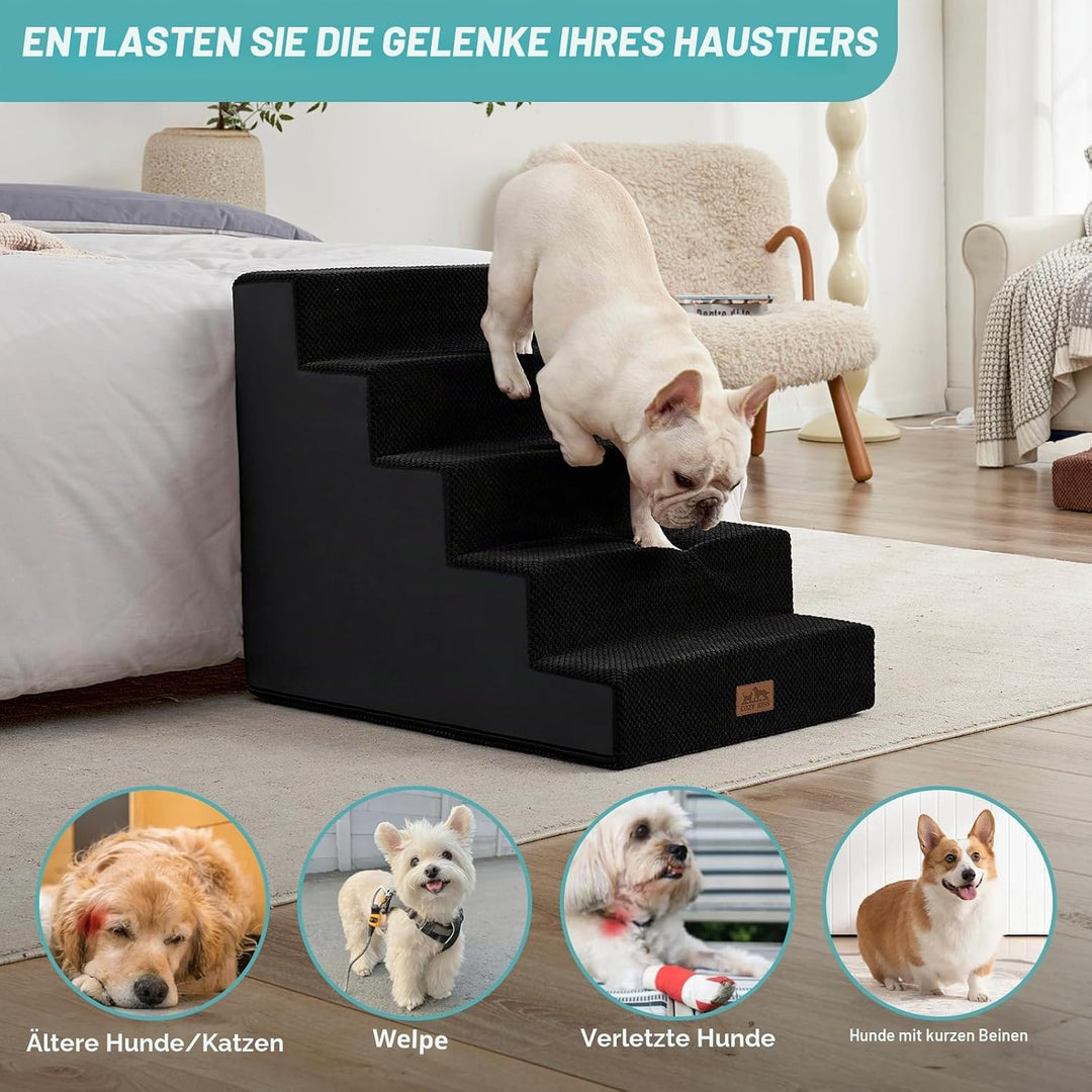 Hundetreppe für Kleine Hunde, 5 Stufen Breiter Haustiertreppe für Bett Couch Auto, 60cm Hoch Hochdic