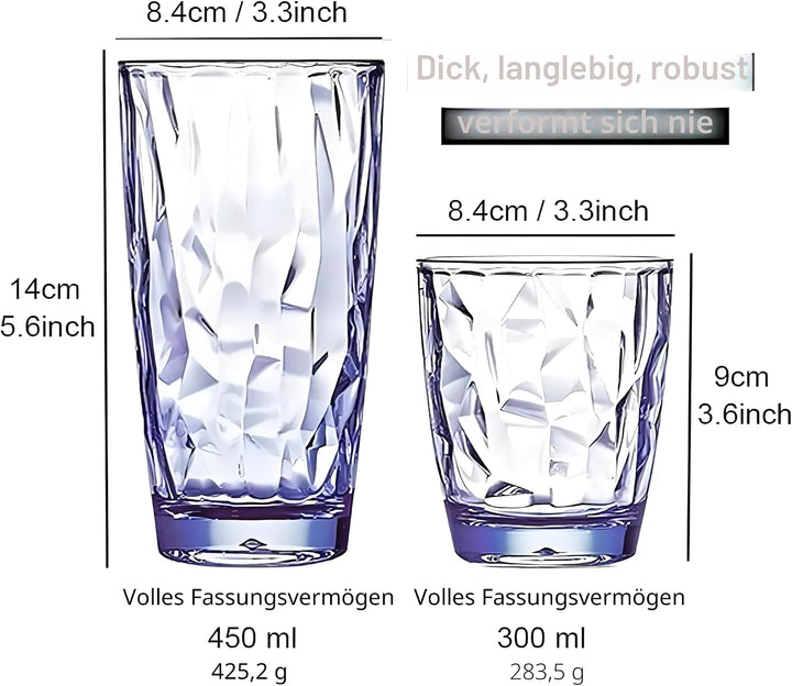 8 Stück 300 ml unzerbrechliche Trinkgläser aus Kunststoff, spülmaschinenfest, BPA-frei, Saft-Gläser,
