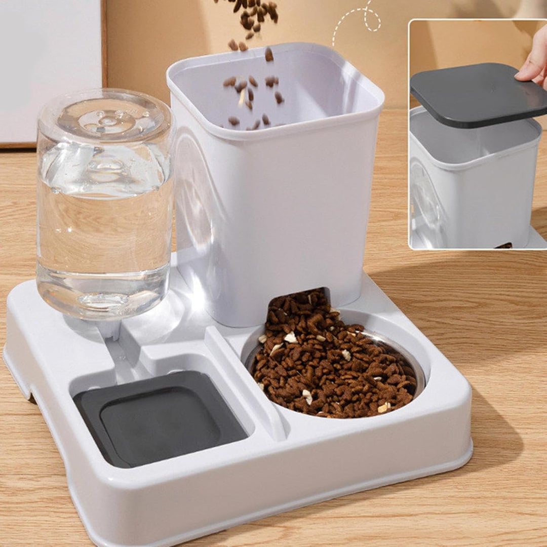 Wasser- Und Futterspender, Automatischer 2-in-1 Futterautomat Katze, rutschfeste Automatische Trinkf