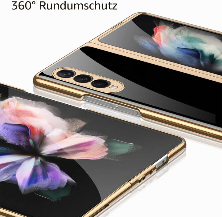 COQUE Galaxy Z Fold 4 5G Hülle,ultradünnes 9H Glas glänzend lackierte Handyhülle,Faltbare Handyhülle