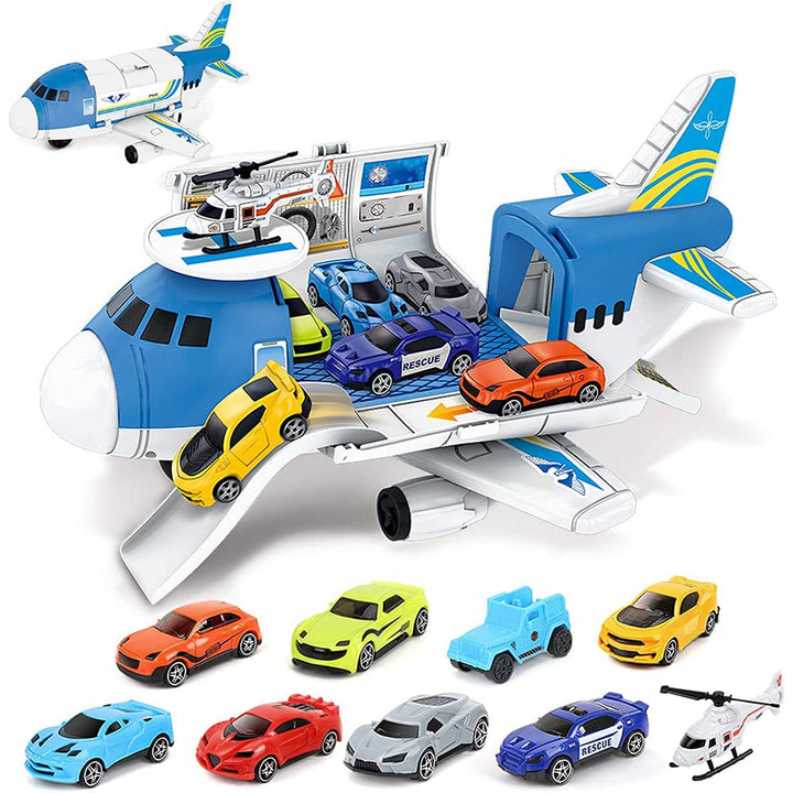 Transport Flugzeug Auto, Transportflugzeugmodell, Spielzeugautos mit 8 Autos+1 Flugzeugs+1 Flugzeugl