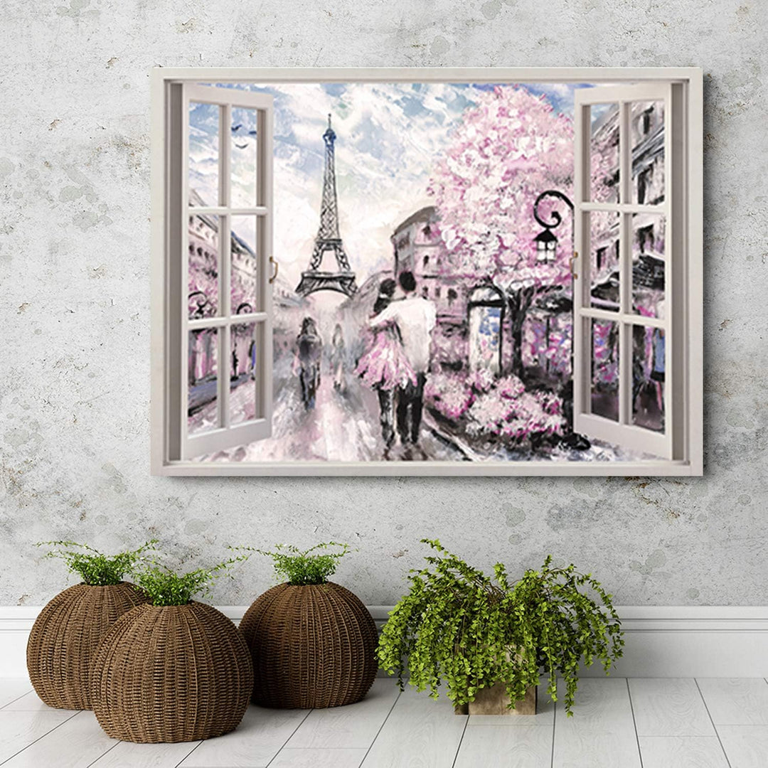 Feeby Wandbild 3D Illusion Druckbild Leinwandbild Euiffelturm Rosa 90x60 cm Leinwandbild 90x60 cm Ro
