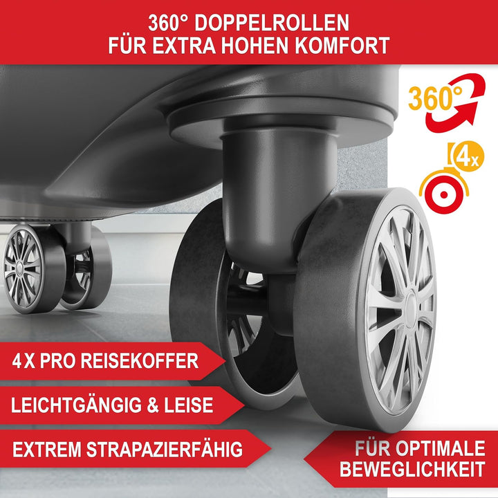 Premium Kofferset 4-TLG. – Hartschalenkoffer mit TSA-Lock, USB-Anschluss – 1x Kofferwaage, 2X Koffer