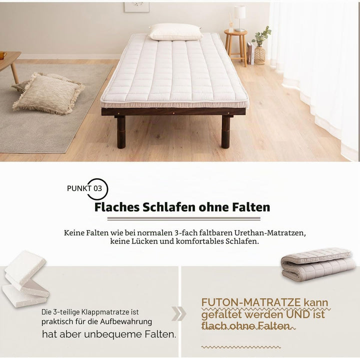 EMOOR Japanische Gepolsterte Futon-Matratze Machi 100 x 202 cm Grau, Zwickel Faltbar Verstaubar Elas