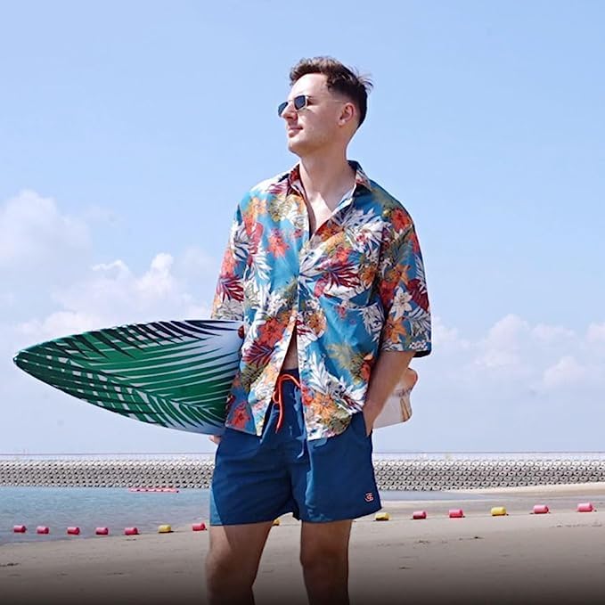 JustSun Badehose Herren Schnelltrocknend Boardshorts mit Mesh-Futter und Verstellbarem Tunnelzug L G