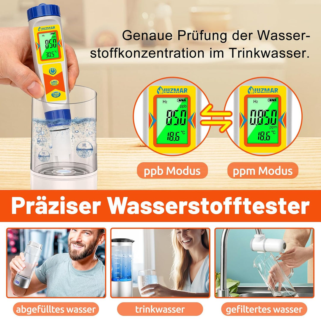 Wasserstoff Messgerät und pH Messgerät Wasser, Wasserstoff Wasserflaschentester für Trinkwasser, 6 i
