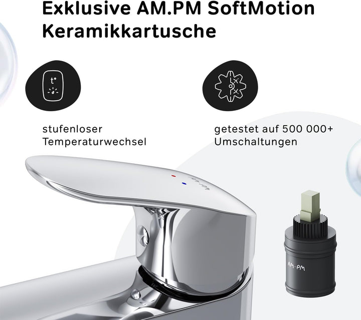 AM.PM Like Waschtischarmatur mit Einhebelmischer, SoftMotion Keramikkartusche, Rub&Clean, kratzfest,