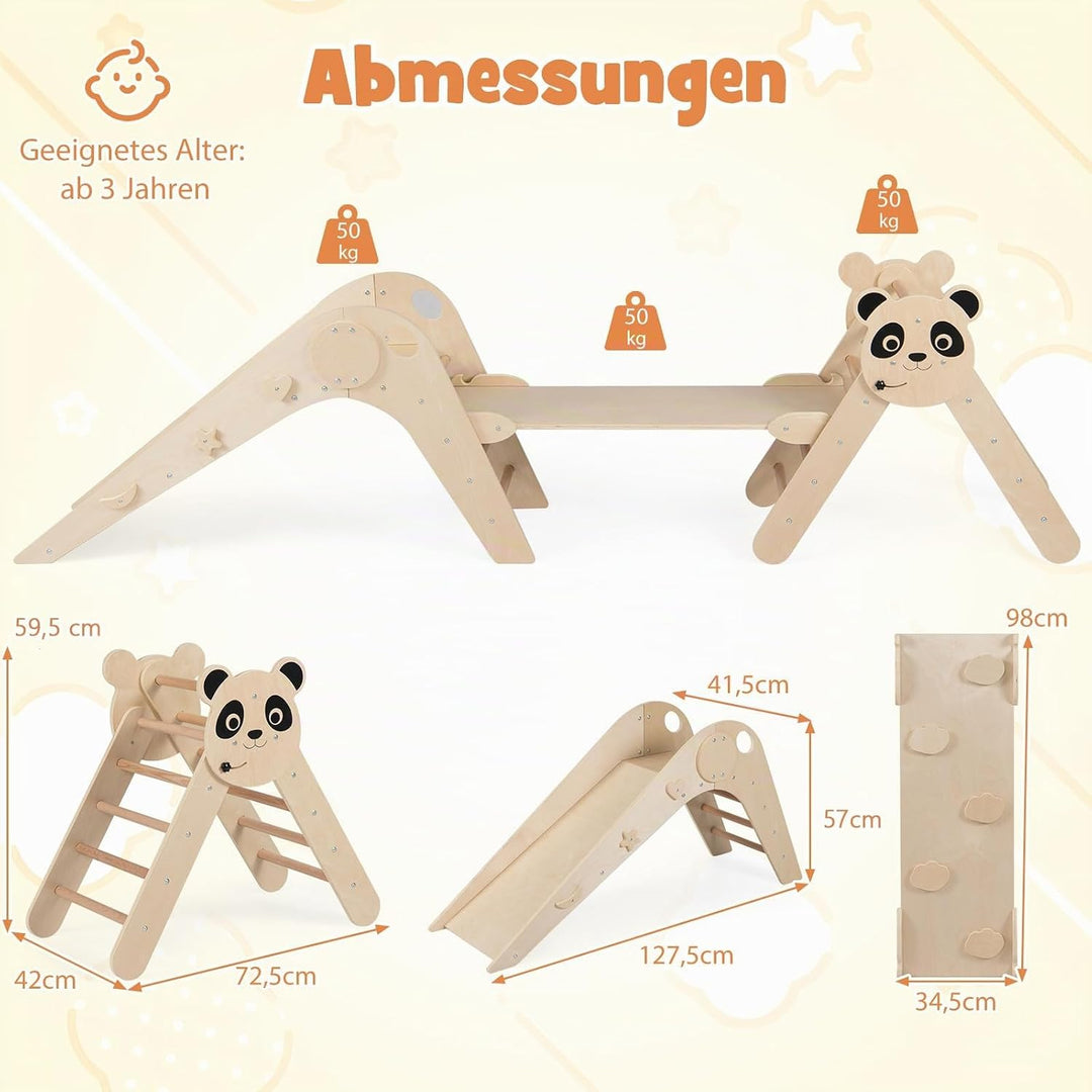 COSTWAY Kletterdreiecke Indoor 3er Set, klappabres Kletterdreieck mit Rutsche, Rampe, Kletterleiter,