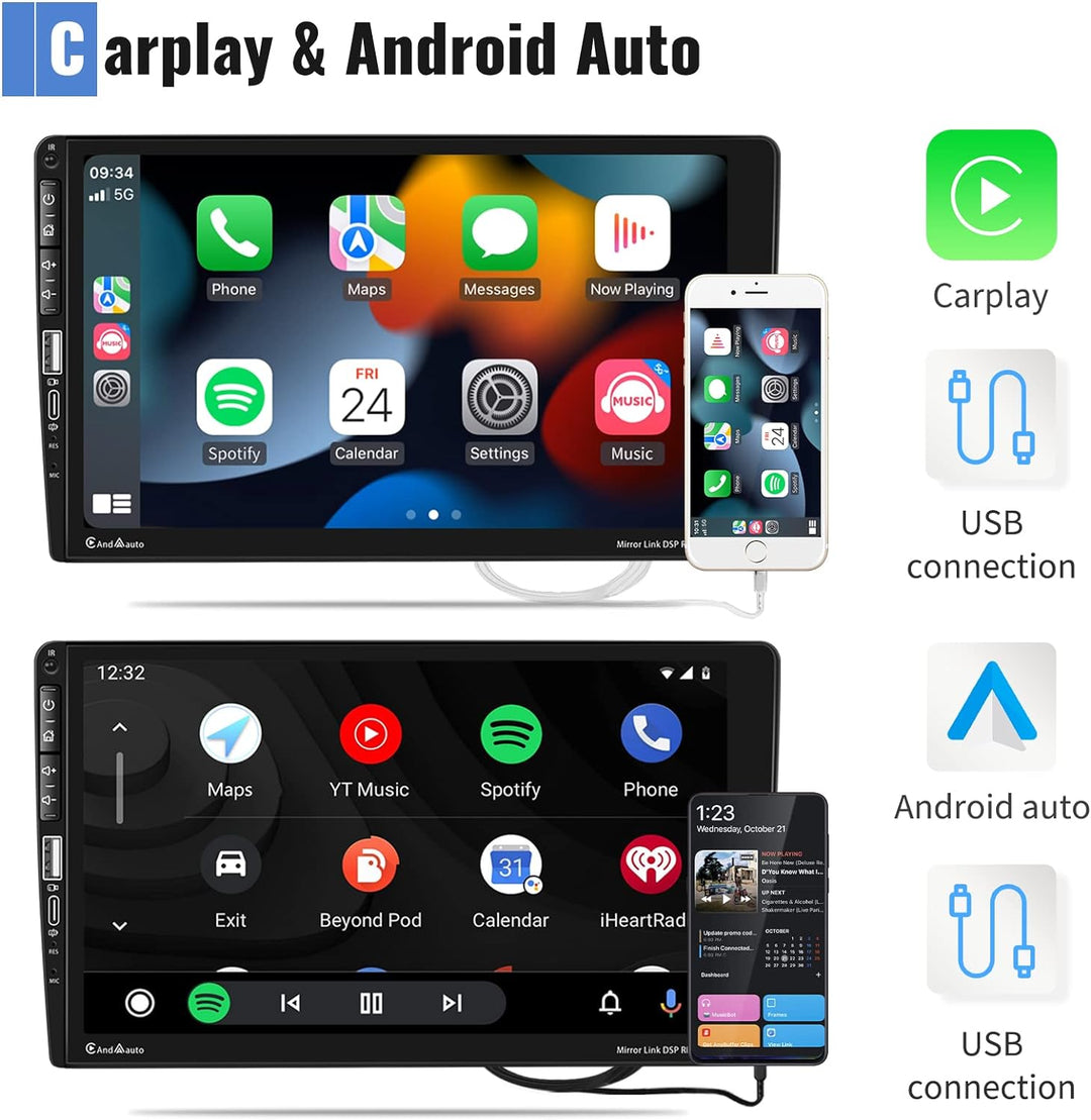Autoradio 1 Din mit Apple Carplay Android Auto Bluetooth Freisprecheinrichtung 9 Zoll Touchscreen Au