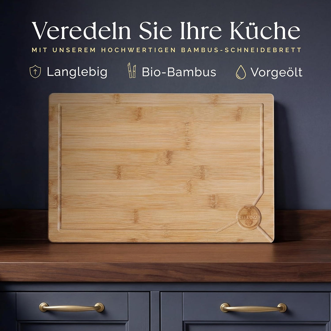 Deer & Oak Hochwertiges Schneidebrett aus Holz - 38x25x2 cm - Grosses Schneidebrett aus Bambus - Hol