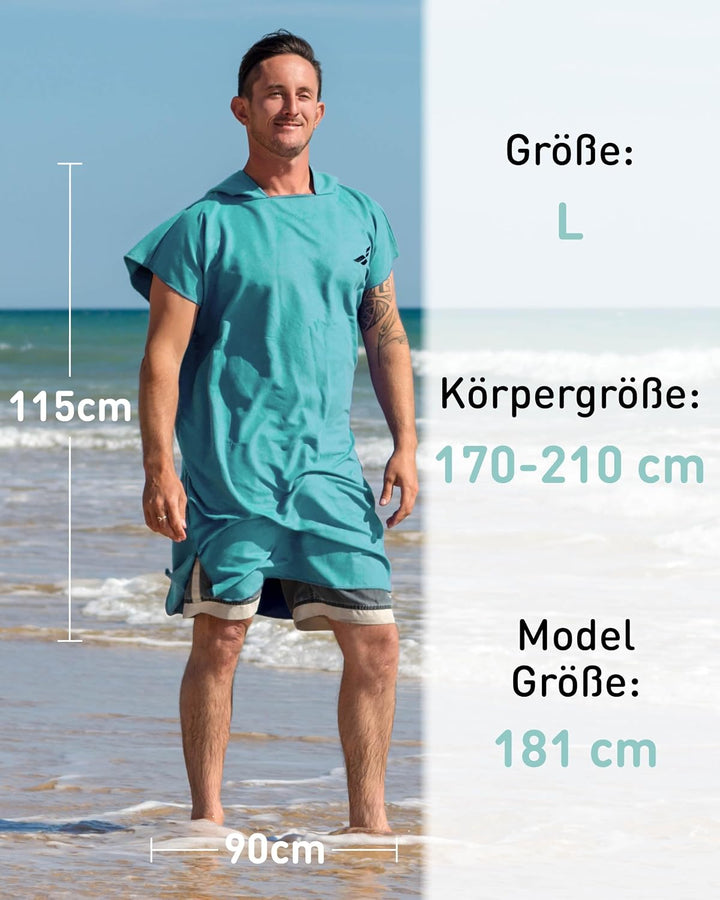 Fit-Flip Strandponcho für Erwachsene mit Kapuze schnelltrocknend | kompakt und ultraleicht, Badeponc