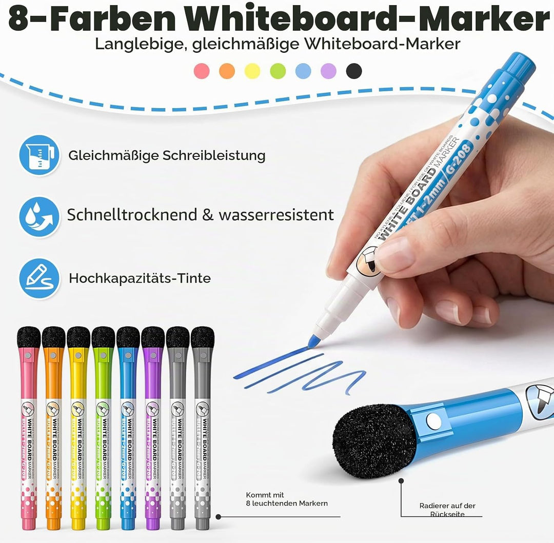 Nicpro 2 Stück Whiteboard Klein A4, Doppelseitiges Desktop Schreibtafel Liniert mit 8 Bunte Stifte,