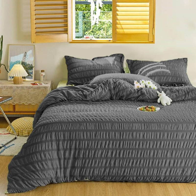 Bettwäsche Seersucker 135 x 200 Dunkelgrau Grau Sommer Uni Graue Bettwäsche Set Microfaser Atmungsak