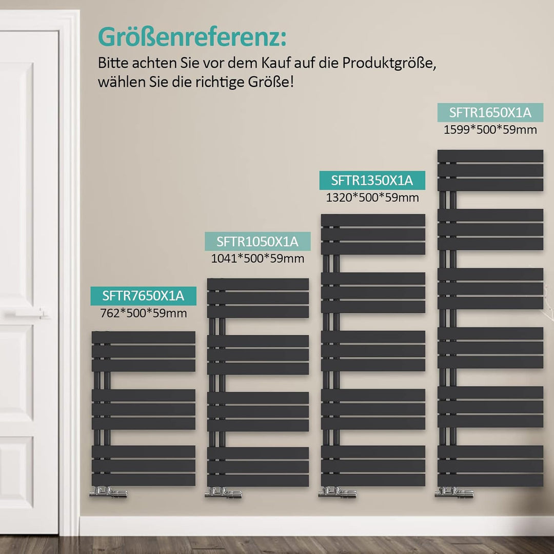 EMKE Badheizkörper Flach 1599x600 mm, Handtuchheizkörper mit Seitenanschluss, Effizienter Handtuchwä