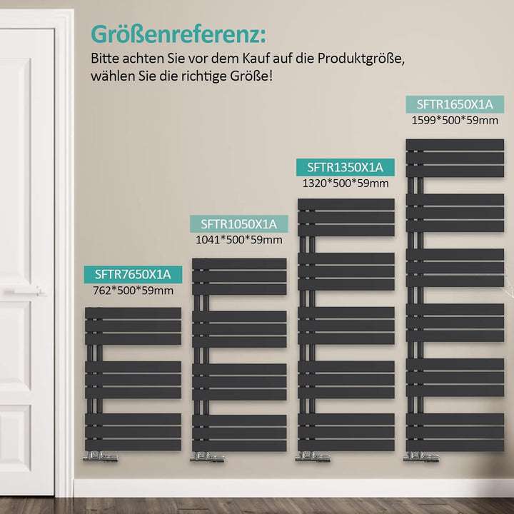 EMKE Badheizkörper Flach 1599x600 mm, Handtuchheizkörper mit Seitenanschluss, Effizienter Handtuchwä
