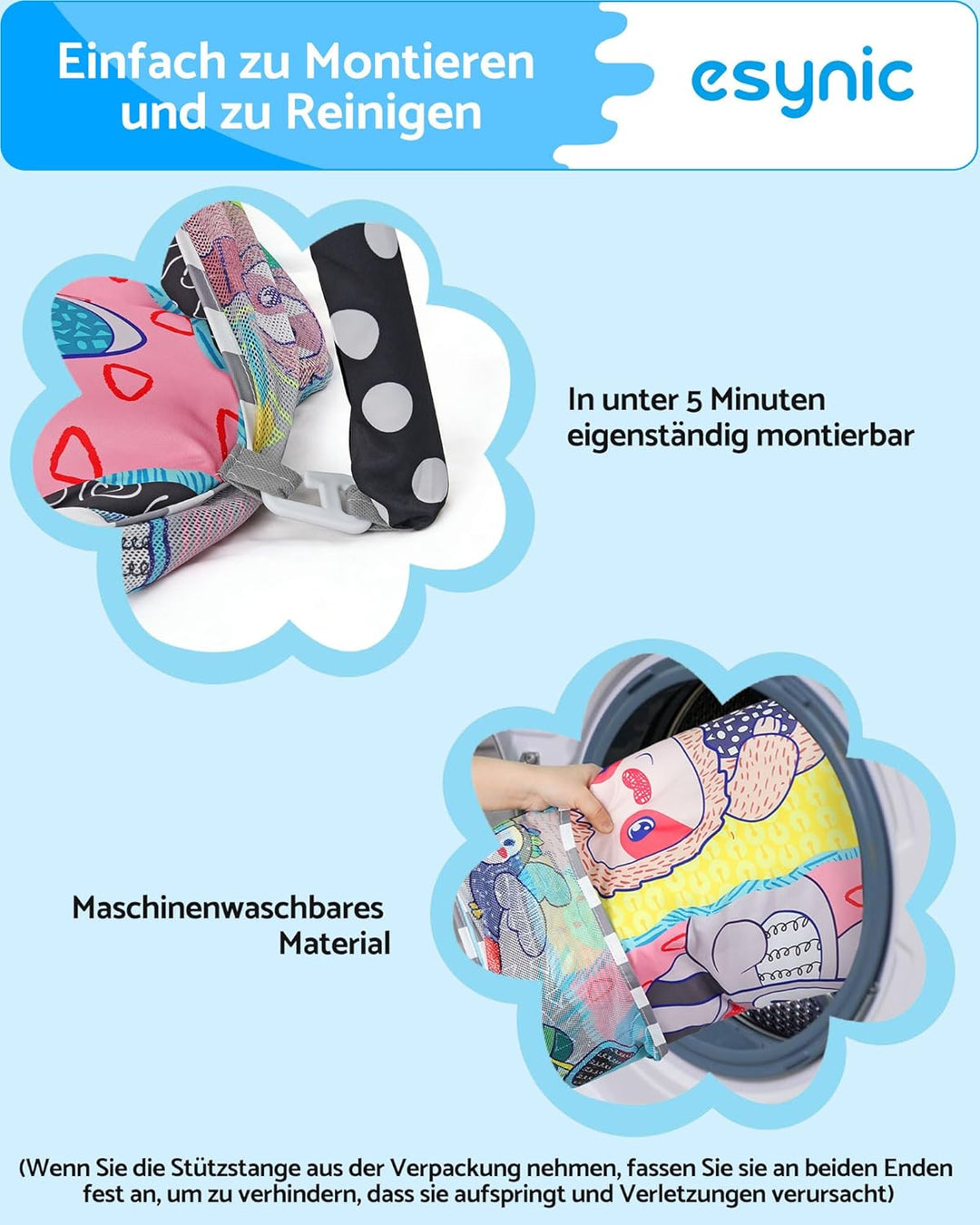 eSynic Baby Gym Spieldecke mit Spielbogen & Netz Baby Spielmatte für Bauchzeit 7-in-1 Krabbeldecke m