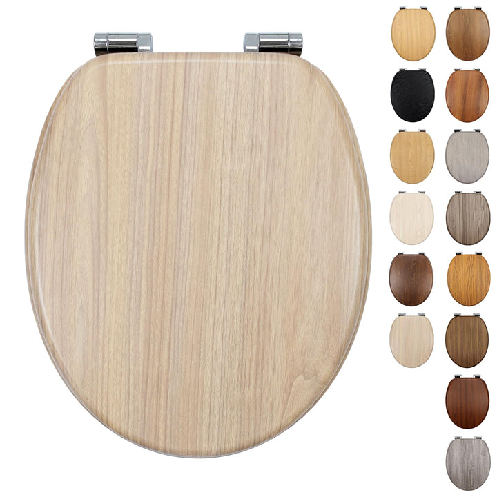 WC-Sitz mit Absenkautomatik, Toilettendeckel aus stabilem MDF-Holzkern, Verstellbare Scharniere aus