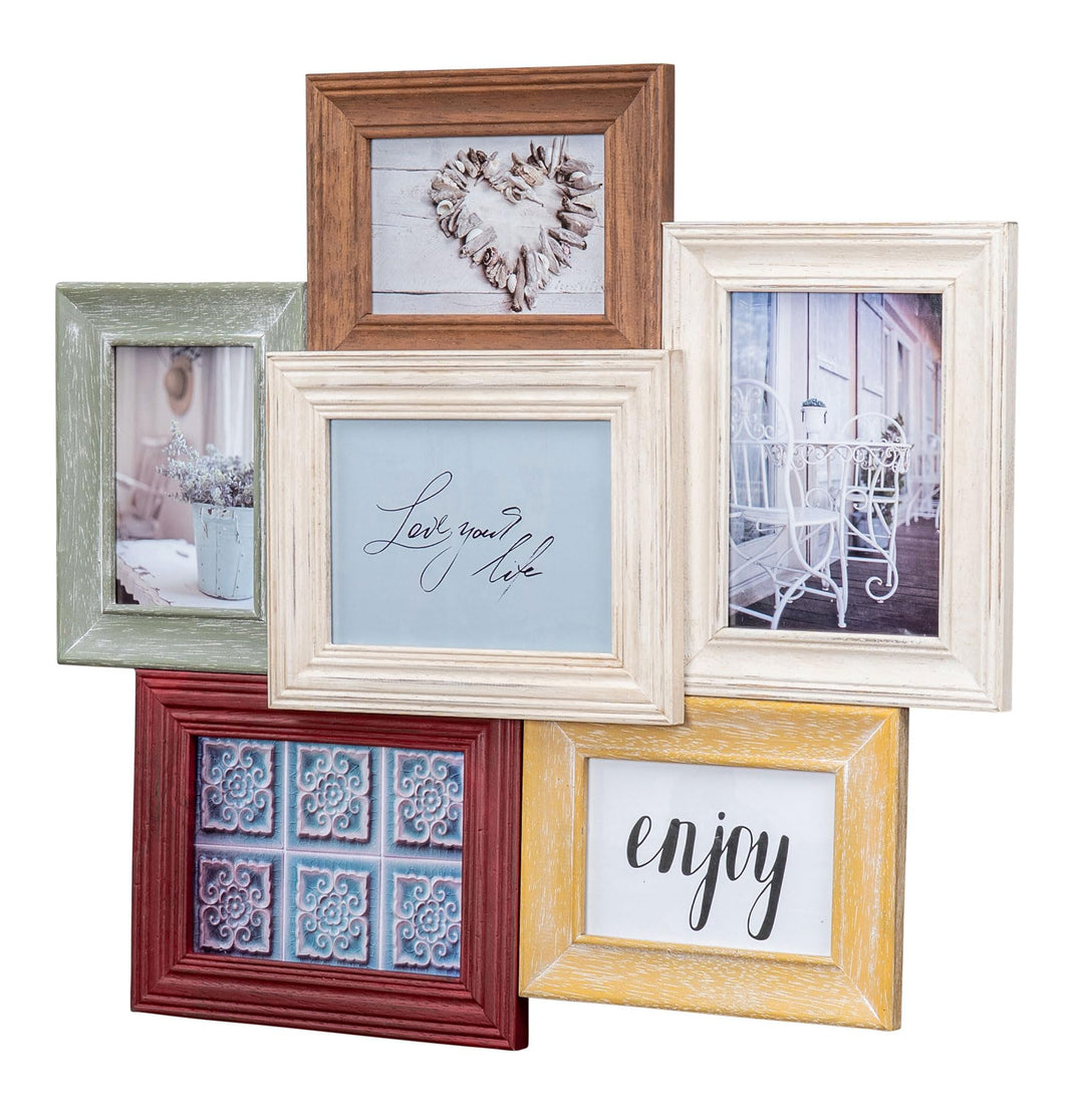 Fotorahmen Antik Collage 56x51cm Echtholz 6 Fotos 10x15 13x18 Shabby Chic Vintage Bilderrahmen Colla