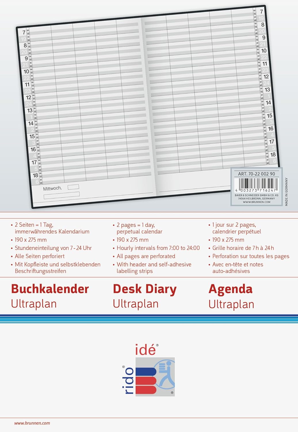 Rido Buchkalender Ultraplan Kunststoff schwarz Kalendarium, zeitlos