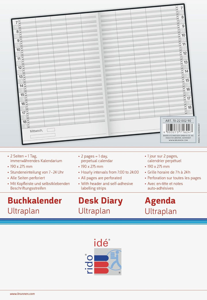 Rido Buchkalender Ultraplan Kunststoff schwarz Kalendarium, zeitlos