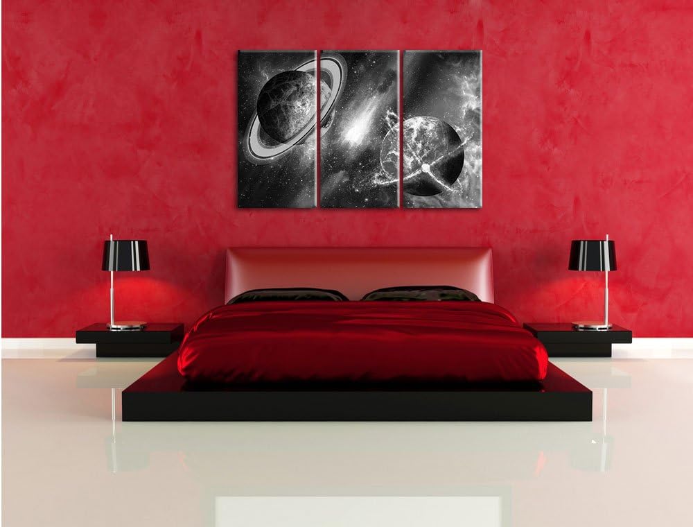 Pixxprint Ausgleich im Weltall Kunst B&W 3-Teiler Leinwandbild 120x80 Bild auf Leinwand