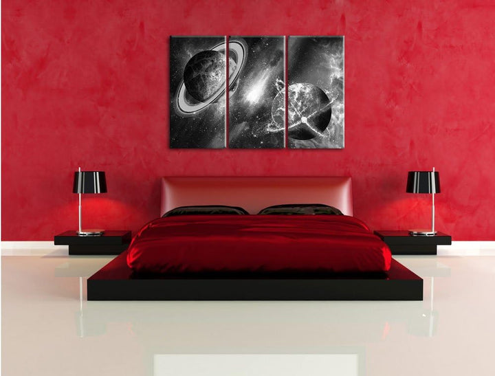 Pixxprint Ausgleich im Weltall Kunst B&W 3-Teiler Leinwandbild 120x80 Bild auf Leinwand