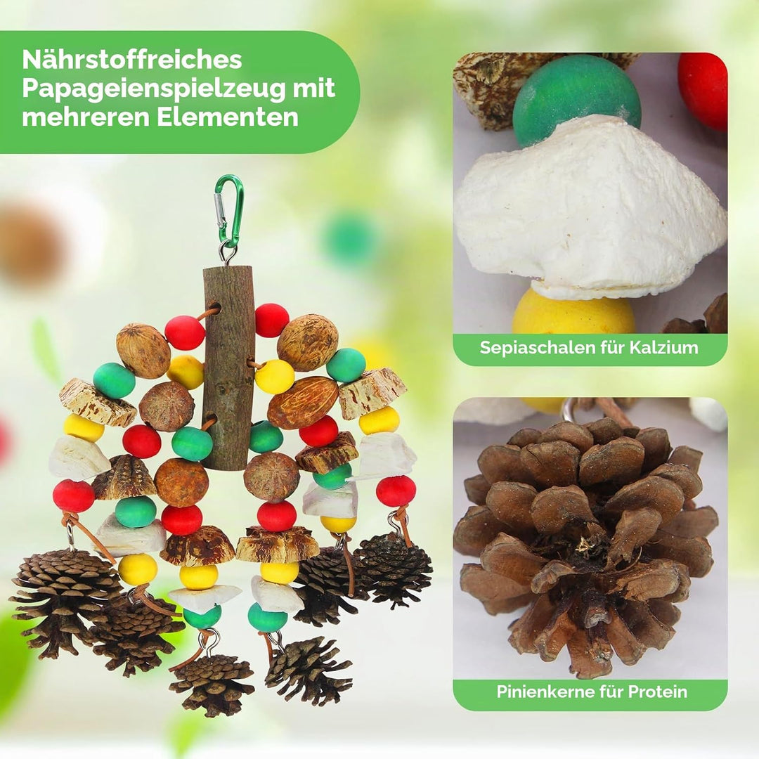 MQUPIN Papageienspielzeug, nussiges, nährstoffreiches Vogelspielzeug, natürliches hölzernes Beissspi