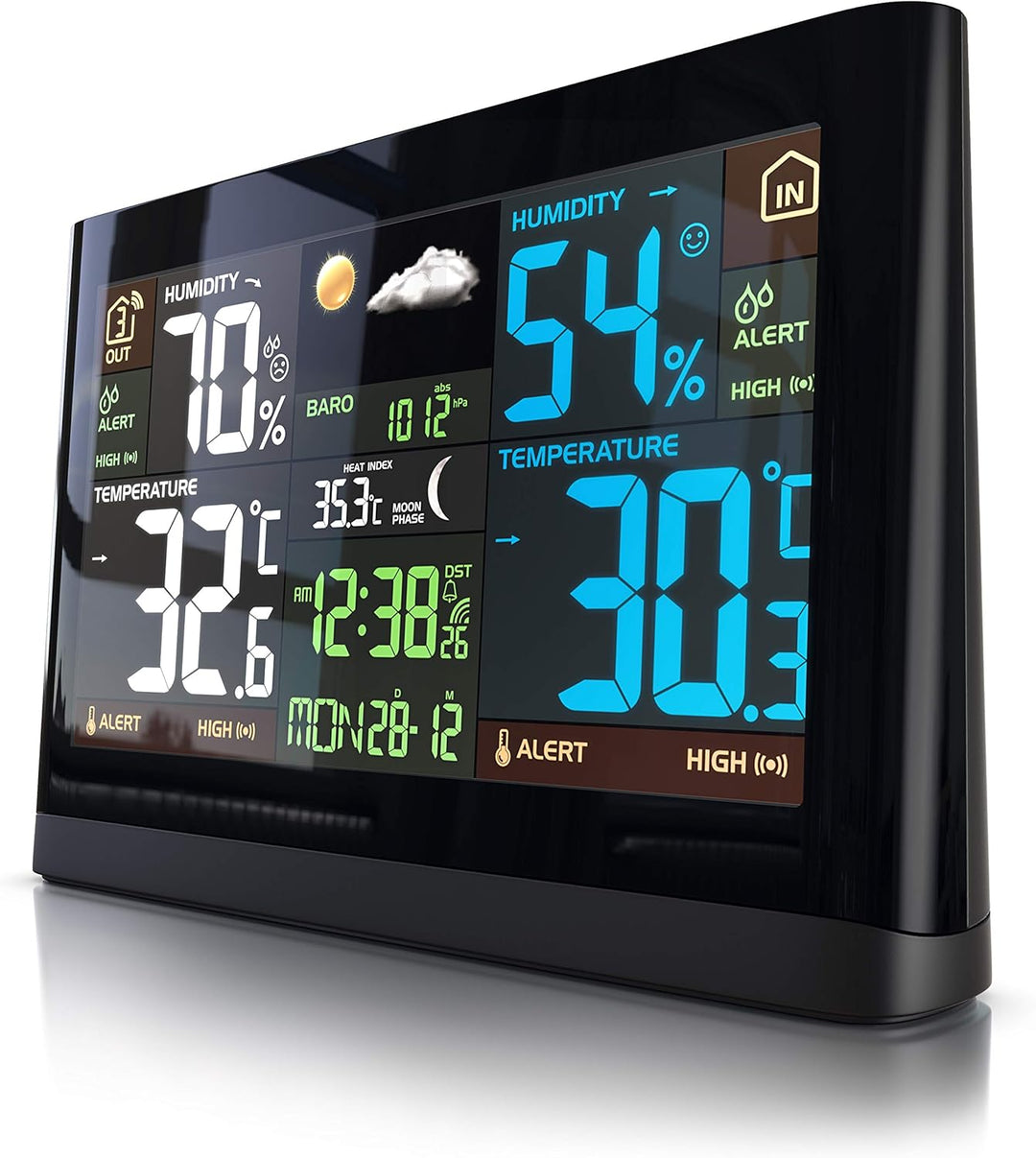 Brandson Funk Wetterstation mit Farbdisplay - mit Aussensensor - DCF Empfangssignal Funkuhr - Innen-
