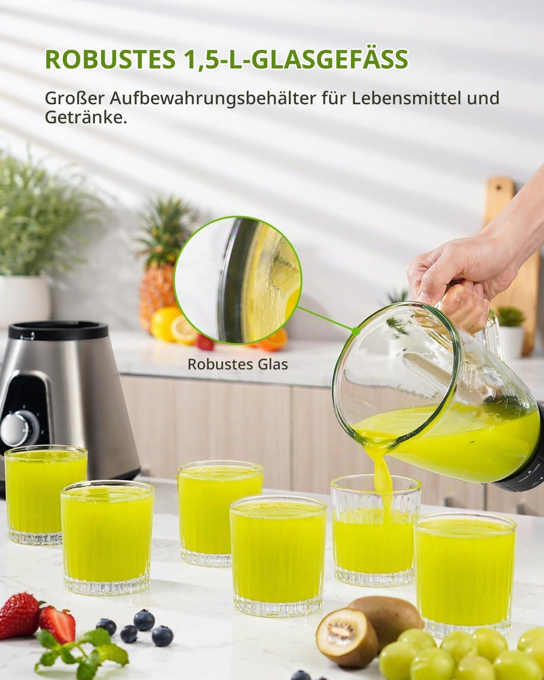 GDOR Standmixer 1100W, Mixer Smoothie Maker mit 1,5L Glaskrug und 650ml Reisebecher Professionell Ho