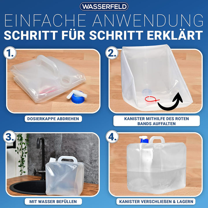 [10L - 20L Wasserkanister Faltbar inkl. auslaufsicherem Dosierhahn &amp; Tragehenkel - Robuster Trinkwas