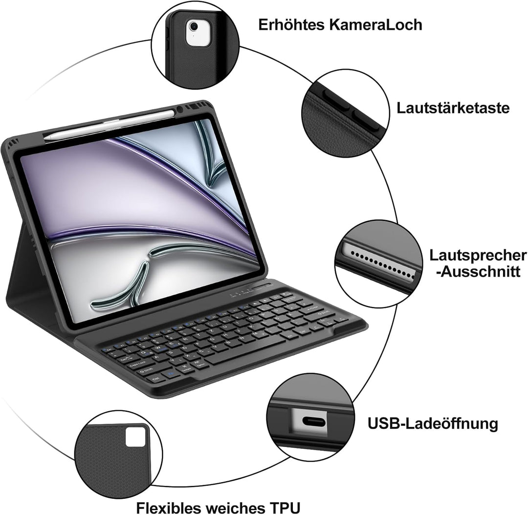 IVEOPPE Hülle mit Tastatur für iPad Air 13 Zoll 2025 M3/2024 M2, Deutsches QWERTZ Layout, Bluetooth