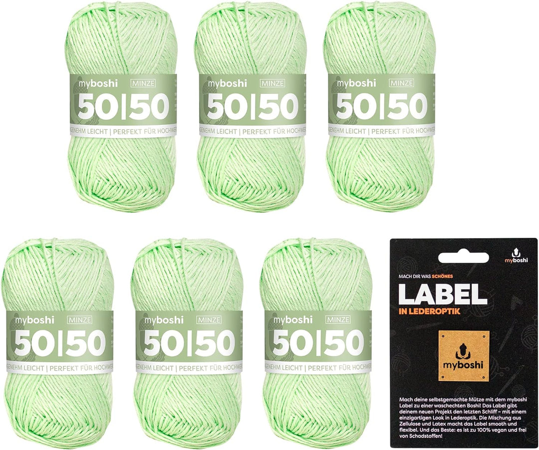 myboshi 50/50-Ganzjahres-Wolle, inkl. original myboshi Label in Lederoptik, für Oberbekleidung geeig