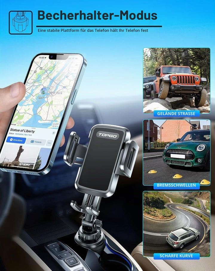 TOPGO Getränkehalter, Handyhalterung, kein Schütteln, stabile und verstellbare Stange, Auto-Getränke